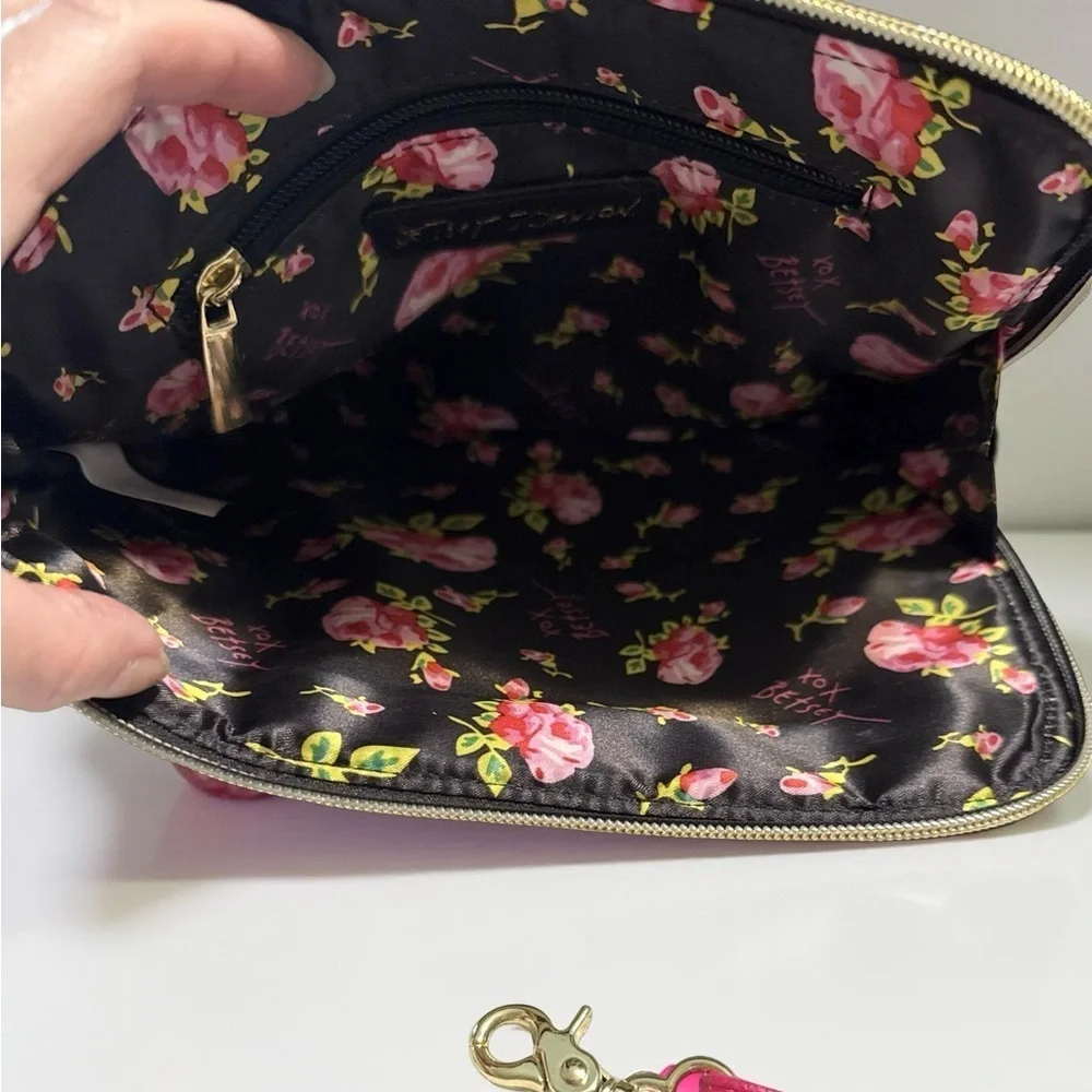 Betsey Johnson Sequin large zip purse,wrist straps,cosmetic bag,travel 9.5X7.5